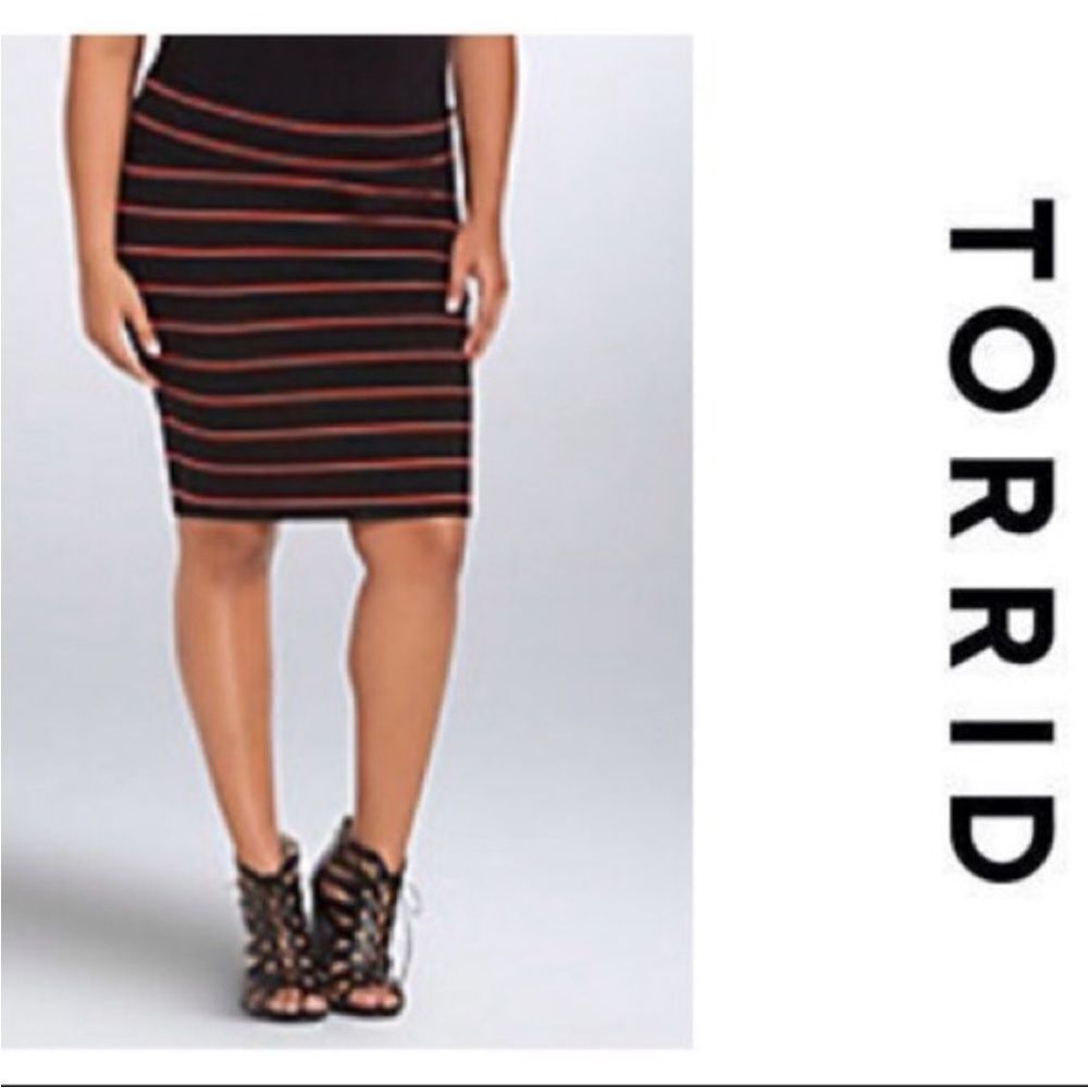 Torrid Black Orange Coral Striped Skirt Casual Event Contemporary Office Work